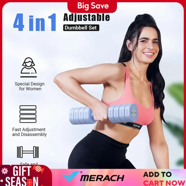 Adjustable Dumbbell Set of 2, 4 in 1 Hand Weights for Women
