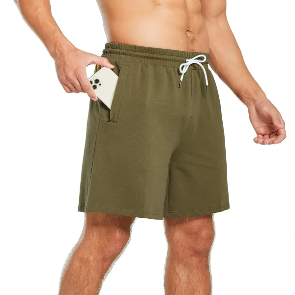 Mens Cotton Athletic Shorts with Zipper Pockets